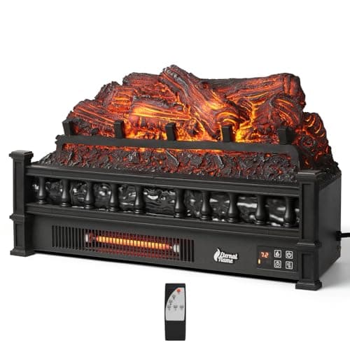 TURBRO Eternal Flame Infrared Electric Fireplace Logs, 23" Infrared Quartz, Remote Control Fireplace Insert Log Heater, Realistic Pinewood Ember Bed, Thermostat, Timer, 1500W Black