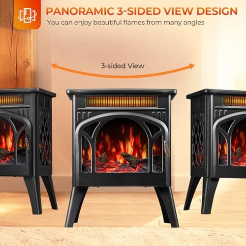 R.W.FLAME Electric Fireplace Heater 17" with Remote Control, Cathedral Stylish, Different Flame Effects and Log Set Colors, Adjustable Brightness and Heating Mode, Overheating Safe Design 7