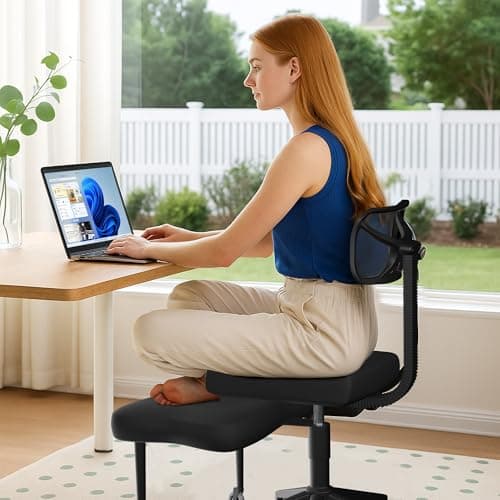 Opulencio Cross Legged Office Chair with Rubber Wheels - Breathable Mesh Fabric - 360° Swivel ADHD Chair, Wider & Thicker Cushions for Meditation Chair, Criss Cross, and Kneeling