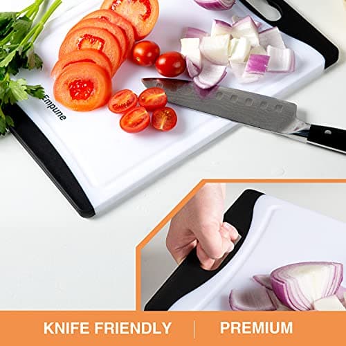 Extra Large Cutting Boards, Plastic for Kitchen (Set of 4) Dishwasher Chopping Board with Juice Grooves, Easy-Grip Handles, Black, Empune 5