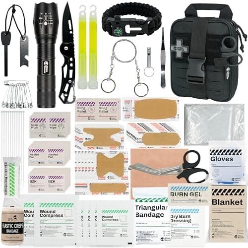 RHINO RESCUE Survival First Aid Kit, Emergency Kit Molle Pouch IFAK Medical Kit for Vehicles Car Camping Backpacking Hiking Hunting Black