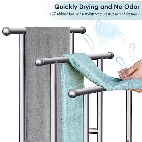 40" Tall Freestanding Towel Racks for Bathroom, 3 Tier Floor Towel Rack with Storage Basket, Blanket Ladder Drying and Display Rack for Large Bath & Hand Towel Outdoor Poolside 5