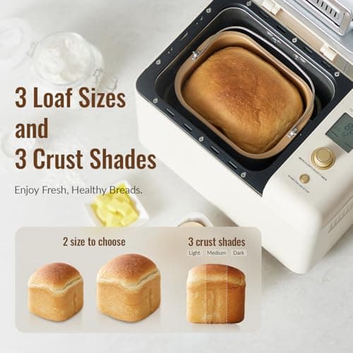 Neretva Bread Machine, 2.2LB 15-in-1 Bread Maker, Dual Heater Breadmaker Machine with Auto Nut Dispenser & Nonstick Ceramic Pan, Bread Maker Machine for Gluten Free, Dough Maker, Sourdough, Yogurt 5