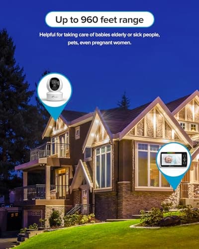 iFamily Baby Monitor - Large 5" Screen with 30Hrs Battery Life - Remote Pan-Tilt-Zoom;No WiFi, Two-Way Audio, Night Vision, Temperature, Lullabies, 960ft Long Range Baby Monitor with Camera and Audio 8
