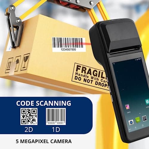 POS PDA Receipt Printer 58mm High Speed Thermal Printer with Android 8.1 5.0’’ Touch Screen. Handheld Mobil Point of Sale Tablet. Scan 1D/2D/QR barcodes. Support 3G and 2G. 3GB Ram + 8GB ROM. 8