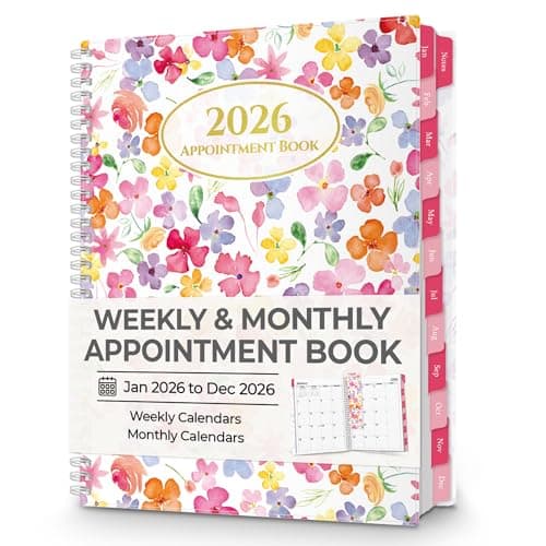 CRANBURY Daily Planner 2026, 8.5x11 Appointment Book, Jan to Dec 2026, 15-Min Hourly Scheduler, Large Daily Planner Book with Colorful Tabs (Blossoms)