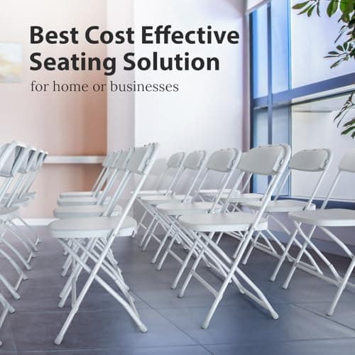 Our Modern Space 10 Pack Foldable Plastic Chair | Folding & Stackable | 350 lbs Capacity Steel Frame Seats for Indoor Outdoor | Commercial Use Events Wedding Party Bulk Picnic Kitchen Dining - White 5