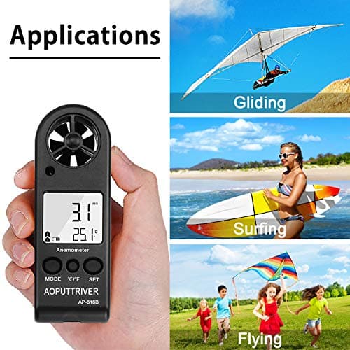 Anemometer Handheld Wind Speed Meter for Measuring Wind Speed Temperature and Max/Average/Current, High Precision Anemometer Measuring for Windsurfing Sailing Fishing Outdoor Activities 6