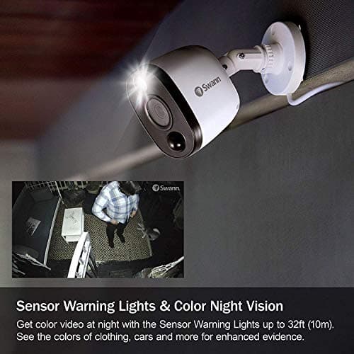 Swann Add-On DVR Bullet Security Camera System with Sensor Spotlight, 1080p Full HD Video, Indoor or Outdoor Design, Dusk to Dawn Color Night Vision Plus True Detect™ Heat and Motion Detection 6