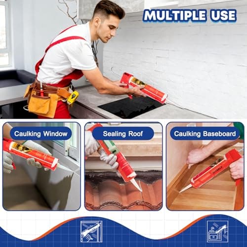 DIYSELF Caulk Gun, Heavy Duty Caulking Tool, 10:1 Thrust Ratio, Hand Caulking Gun for 10 oz Cartridges, Silicone Gun Compatible with Sealant, Acrylic, Latex, Adhesive, Butyl & More (Red) 6