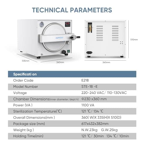 18L Autoclave Sterilizer – Tabletop Class N High Pressure Steam Sterilizer Autoclave Machine with Digital Control, Fast Cycle & Secure Door Lock – for Tattoo, Dental, Beauty Salon & Lab 6