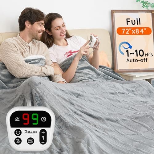 Mia&Coco Heated Blanket Full Size -72"x84" Flannel Electric Blanket,10 Heat Levels, 10-Hour Auto-Off,Fast Heating,Overheat Protection,Machine Washable, Soft Heating Blanket for Home and Office (Gray)