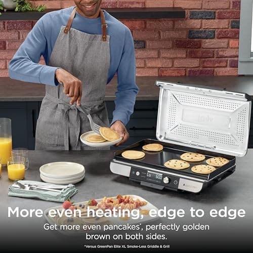 Ninja Sizzle Pro XL 20-Inch Indoor Griddle + Grill, Detachable Ventilated Lid, Grease Control, Ceramic Nonstick Plates, Even Edge Cooking, Extra Large Capacity, Versatile, Silver, GX101 8