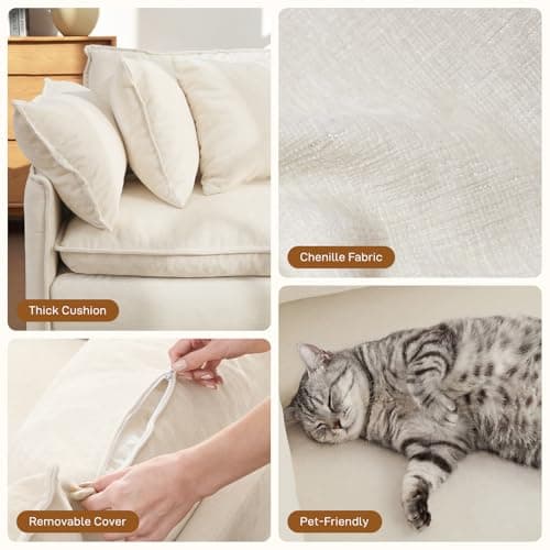 Vesgantti 108" Modular Sectional Sofa, Comfy Cloud Couch with Movable Ottoman Deep Seat Chenille L Shaped Modular Sofa, Sectional Couches for Living Room, Bedroom and Apartment, Beige 9