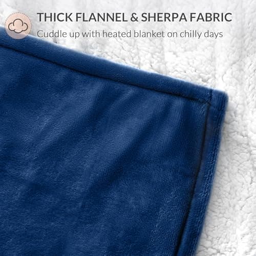 HOMLYNS LuxeHeat Heated Blanket Electric Blanket, Soft Flannel Sherpa Heated Throw, Heating Blanket with 5 Heat Settings, 3 hrs Timer Auto Shut Off (50x60 inches, Navy) 5