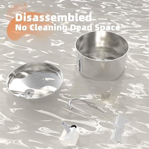 Cat Water Fountain Stainless Steel: 2.2 L Cat Fountain for Drinking - Automatic Pet Water Fountain for Cats Inside - Metal Cat Dog Water Dispenser Bowl with Faucet Water Level Window Ultra Quiet Pump 8