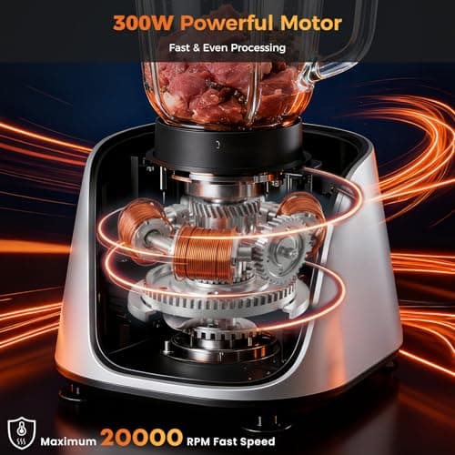 Sweetcrispy Food Processor Blender Combo for Vegetable, Dough, Electric Food Processors Slicing, 6 Cup Chopper for Meat, Puree, 2 Speeds, Sharp Blades, Safety Lock with 1.5L Glass Jar 8