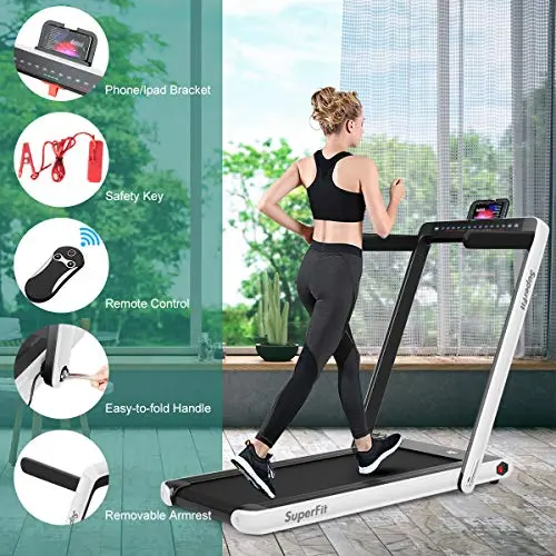 GYMAX Walking Pad, 2.25HP Dual Display Foldable Treadmill for Home with Remote/Smart App Control, Portable Compact Treadmill for Office Under Desk, Folding Running Machine for Small Spaces (White) 5