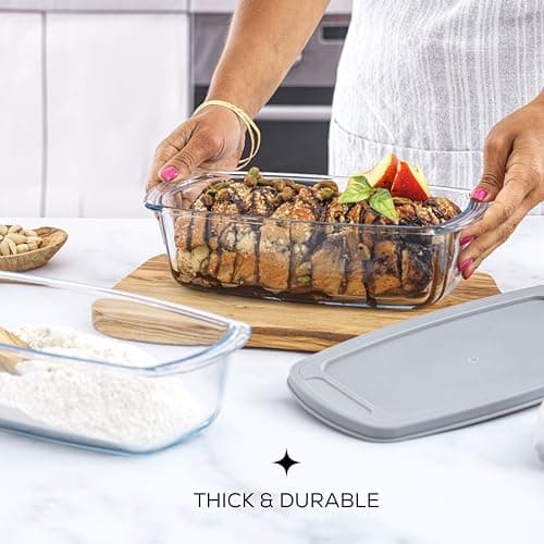 JoyJolt Glass Loaf Pan Set with Lid, Rectangular, 1.9 Quart, Deep, Meatloaf & Banana Bread Loaf Pans 5