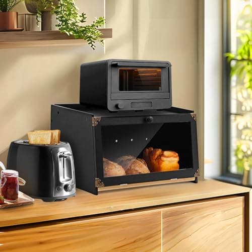 Tiagowell Bread Box for Kitchen Countertop, Large Capacity Bread Storage Container, Bamboo Breadbox with Window, Farmhouse Bread Box for Kitchen, Pantry, Cabinet, Cupboard, Bread Holder (Black) 7