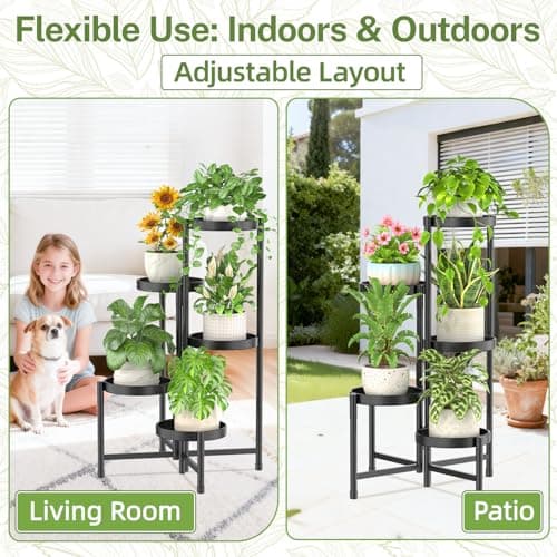 iDavosic.ly Plant Stand Indoor Outdoor, 5 Tier Corner Metal Flower Display Holder Shelf, Easy Assembly Folding Tall Orchid Rack for Patio Balcony Porch Garden Living Room House, Black 6