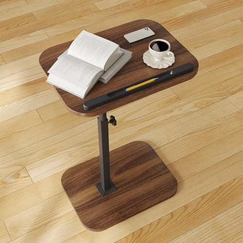 iabifo Sofa Couch Arm Table Tv Tray Small Bed Stand C Shaped Side End Tables for Living Room, Bedroom, Bedside Walnut