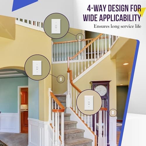 ENERLITES 4-Way Toggle Light Switch, Four Way, Side Wiring, Copper Wire Only, Grounding Screw, Residential Grade, 15A 125VAC 60Hz,UL Listed, 84150-W, White 5