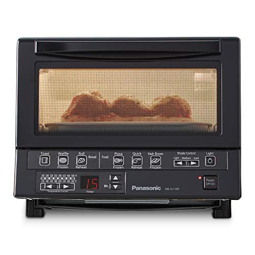 Panasonic FlashXpress Toaster Oven Countertop, 4-Slice Compact Size with Double Infrared Heating, 6 Auto Cook Options and Precise Temperature Control, 1300W - NB-G110P-K (Black)