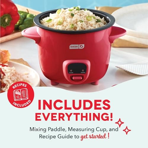 Dash Mini Rice Cooker - Designed for Single-Serve Cooking - Compact Rice Cooker with Nonstick Removable Pot, Keep Warm Function & Easy-to-Clean Sleek Design - Red 6