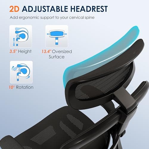 GABRYLLY Ergonomic Mesh Office Chair, Adjustable Home Desk Chair with Folding Armrest, 2D Headrest, Soft Seat and PU Wheel, Black Swivel Task Chair for Office, Business, Student (GY1108) 7