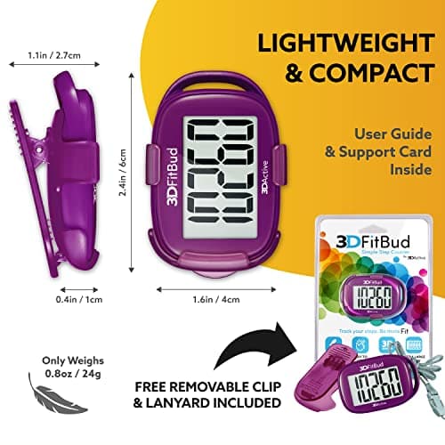 3DFitBud Simple Step Counter Walking 3D Pedometer by 3DActive with Clip, Lanyard Accurate Step Tracker Large Display, Easy to Use for Kids Men Women Adult Seniors Daily Step Tracking - A420S - Plum 6