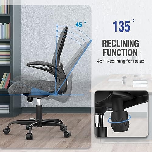 Mimoglad Ergonomic Office Chair - BIFMA Certified, Flip-up Armrests & 135° Recline, Adjustable Lumbar Support - Space-Saving Task Chair for Business/Team Office & Home (Iron Gray, 300lbs) 5