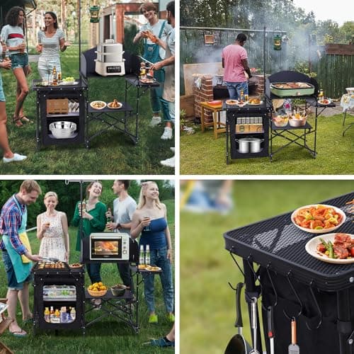 Nice C Camping Kitchen Station, Camping Table, Picnic Table, Portable Grill Table, Folding Cook Table, Upgrade Light Stand and Windshield Station & Organizers, Carry Bag for Beach, Picnic (Black) 8