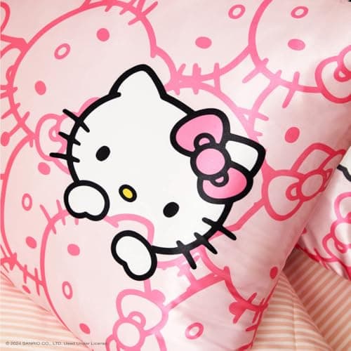 Kitsch Hello Kitty Satin Pillowcase, Softer Than Silk for Hair & Skin, Machine Washable, Wrinkle-Free, Standard Size, and Satin Scrunchies No Damage Hair Ties Pink Kitty Faces, 2 Piece Set 7