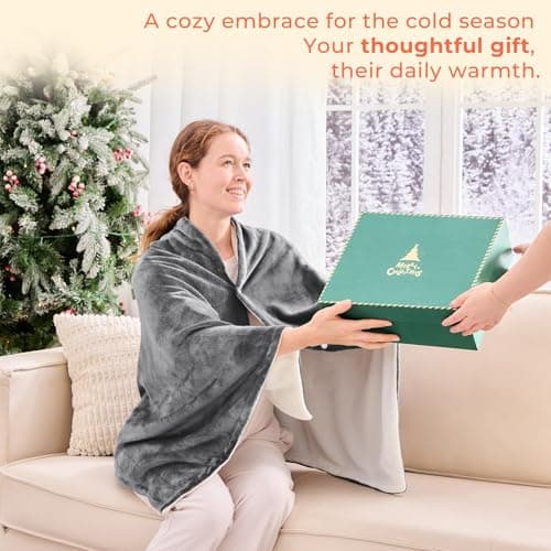 JOLLYVOGUE USB Heated Blanket Throw, Wearable & Portable Heating Electric Blanket for Adults, 3 Levels & 8 Heating Zone Shawl for Indoor & Outdoor, Light Grey (Battery Not Included) 8