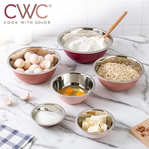 COOK WITH COLOR Stainless Steel Mixing Bowls Set - Nesting Bowls, 6 Pieces, Rose 6