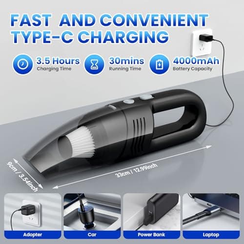 Loeeosu Handheld Vacuum Cordless Car Vacuum Cleaner 11000PA High Power Portable 1.4lbs Lightweight Rechargeable with 2 Filter Multi-Nozzles for Home Office Pet Hair Dust 7