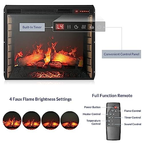 BELLEZE Modern 70" Electric Fireplace Heater Mantel TV Stand & Media Entertainment Center for TVs up to 68" with Energy-Efficient Heater with Sound and Side Book Shelves - Lenore (White) 6