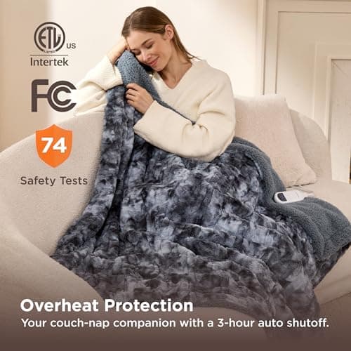 Bedsure Faux Fur Heated Blanket Throw Blanket, Fast Heating Electric Blanket with 6 Heating Levels & 4 Time Settings, Cozy Gifts for Women Men (50x60 inches, Grey) 6