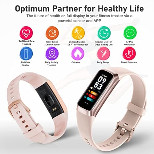 Fitness Tracker with Step Counter/Calories/Stopwatch, Activity Tracker, Health Tracker with Heart Rate Monitor, Sleep Tracker,1.10''AMOLED Touch Color Screen, Pedometer Watch for Women Men Kids, Pink 5