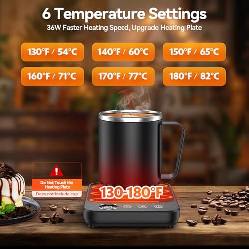 Coffee Mug Warmer, Electric Coffee Cup Warmer for Desk, Milk, Tea, Auto Shut Off, 6 Temp Settings, Heated Plate for Office Kitchen Home, Gifts for Women Men (No Cup) 4