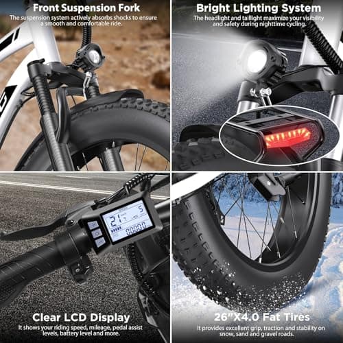 Funhang Electric Bike for Adults, 1000W Peak Ebike, 25MPH 60Miles Electric Mountain Bike, 26" Fat Tire Electric Bicycle with 48V 13AH Battery, Rear Rack, Turn Signal, Lockable Suspension Fork,7 Speed 5
