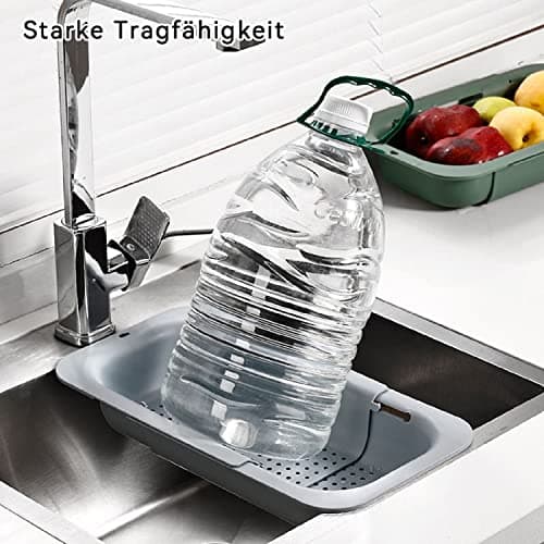 Kitchen Sink Colander, Extendable Strainer Basket Over the Sink for Wash Vegetables and Fruits, Drain Cooked Pasta and Dry Dishes 13.6"-18.9"L x 7.9"W x 2.6"H - Deepgray 6