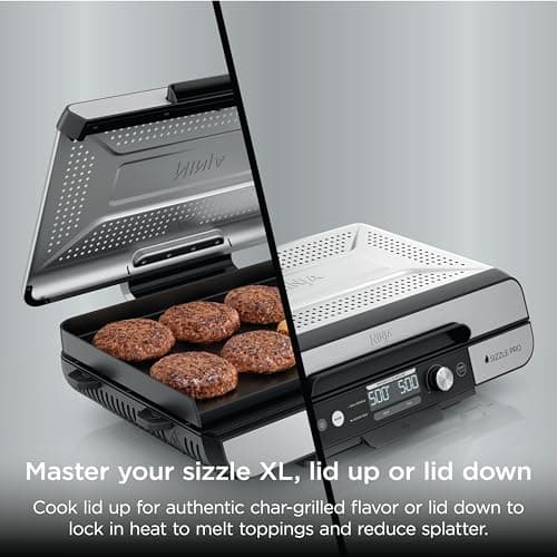 Ninja Sizzle Pro XL 20-Inch Indoor Griddle + Grill, Detachable Ventilated Lid, Grease Control, Ceramic Nonstick Plates, Even Edge Cooking, Extra Large Capacity, Versatile, Silver, GX101 9