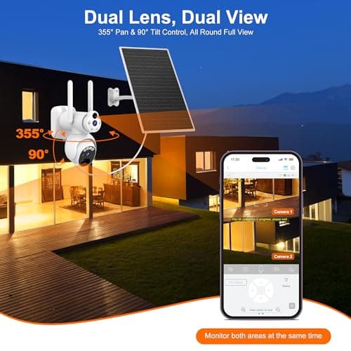 Dual Lens Solar Security Camera Wireless Outdoor, ICIGIWOX 2K WiFi Solar Outdoor Cameras for Home Security with Color Night Vision, PIR Human Detection, 2-Way Talk, Siren Alarm, IP66, SD/Cloud Storage 2