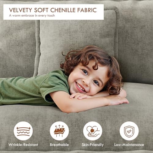 WorthFurni 111.4” Cloud Couch, Modular Sectional Sofa, Comfy Modern 3-Seater Couches with Pillows & Upholstered Deep Seat Cushion for Apartment Living Room Bedroom （Grey） 6