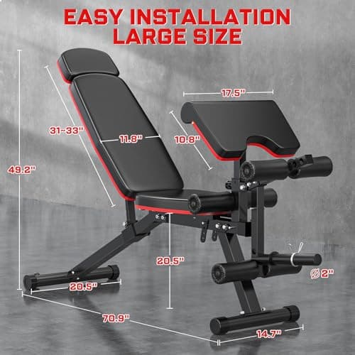 Fostoy Adjustable Weight Bench, 800 LBS Home Gym Workout Bench with Leg Extension and Preacher Pad for Full Body Strength Training, Incline Decline Flat Bench Press for Weight Lifting (Black&Glossy) 8