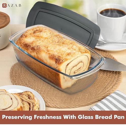 Razab LARGE 7.6 Cups/1800 ML/1.9 Qt Glass Loaf Pan with Lids - Meatloaf Pan BPA free Airtight Lids Grip Handle Easy Carry, Microwave and Oven Safe - Loaf Pans For Baking Bread, Cakes, Glass Loaf Pan 6