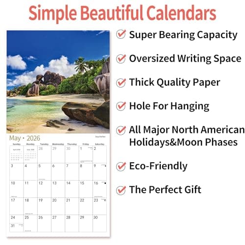2026 Wall Calendar,Calendar 2026, January 2026 - June 2027, Wall Calendar BEACHES, 12" x 24" Opened,Full Page Months Thick & Sturdy Paper for Calendar Organizing & Planning 7