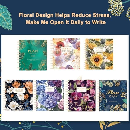 CAGIE 2026 Planner Weekly and Monthly​, Jan-Dec 2026 8.3 x 9.3 Inch Hardcover Spiral Bound, 13 Tabs and Pocket, Floral Daily Planner​ for Women, Perfect 2026 Yearly Calendar Planner​ 8